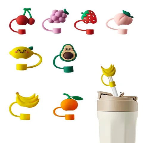 Siliconen Rietjes Covers Cartoon Fruit Toppers Stofdicht Herbruikbaar Drinkaccessoires Schattig Kawaii