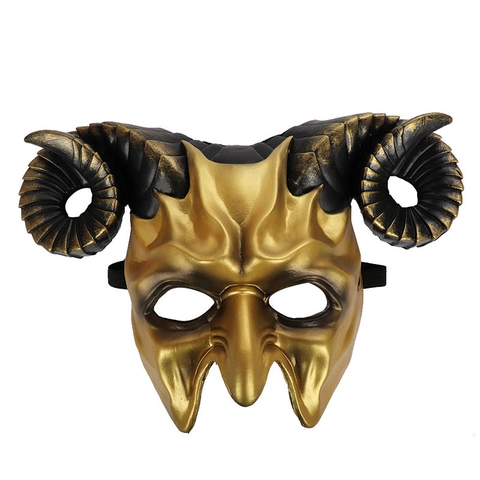 Máscara De Cuerno De Cabra Diablo Halloween Aterradora 3D Media Cara Mascarada Cosplay Carnaval Accesorios De Fiesta Estilo Metálico
