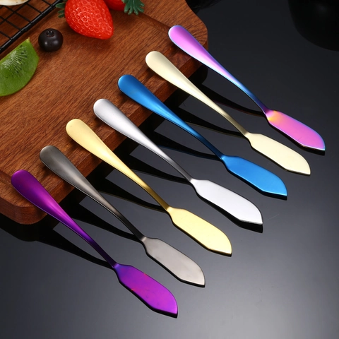 Stainless Steel Butter Knife Mirror Polished Jam Cream Spreader Rounded Handle Colorful Kitchen Tableware Bread Cheese