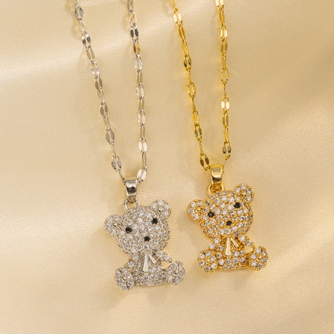 Elegante Beer Hanger Ketting Titanium Staal Met Wit Zirkoon Pavé Verfijnde Sleutelbeen Ketting Sieraden Voor Dames