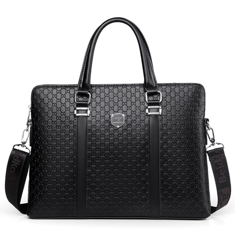 Business Briefcase Men PU Leather Embossed Waterproof Laptop Handbag Commuter Crossbody Shoulder Bag With Strap