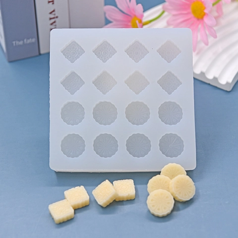 Silicone Mold For Cake Chocolate Candle Soap Making Flower Patterns Square Round DIY Craft Baking Embossed Tool White