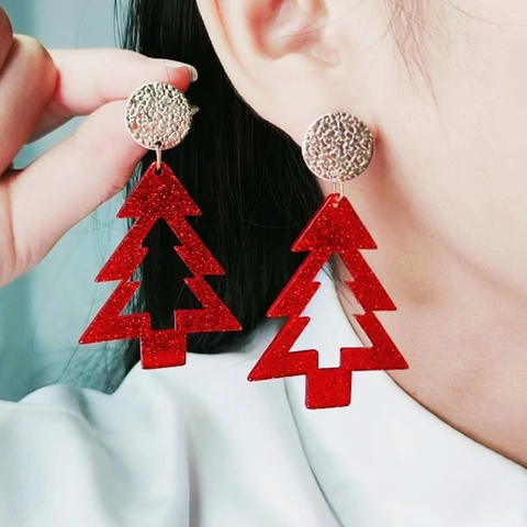 Christmas Acrylic Asymmetric Earrings With Stainless Steel Earring Post Hollow Festive Tree Santa Clothes For Women