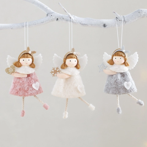 Weihnachtsengel Puppe Hängende Ornamente Plüsch Filz Engel Anhänger Flügel Für Baumschmuck Süße Feiertag Party Deko