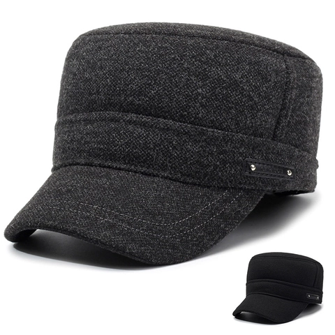 Casquette Militaire Homme En Mélange De Laine Avec Cache-Oreilles Hiver Chaude Coupe-Vent Réglable