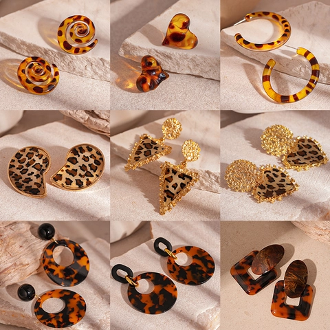 Orecchini In Resina Maculati Leopardati Retro Con Perno In Argento Sterling 925 Cuore Geometrico Vintage Per Donne