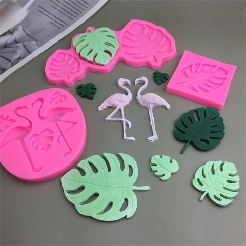 Flamingo Monstera Blatt Silikonform Fondant Tortendeko Schokolade Backen DIY Handwerk Tropischer Stil Rosa Flexibel