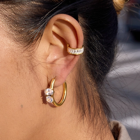 Minimalist 18K Gold Plated Stainless Steel Hoop Earrings With Zircon Waterproof Hypoallergenic Fashion Jewelry For Women