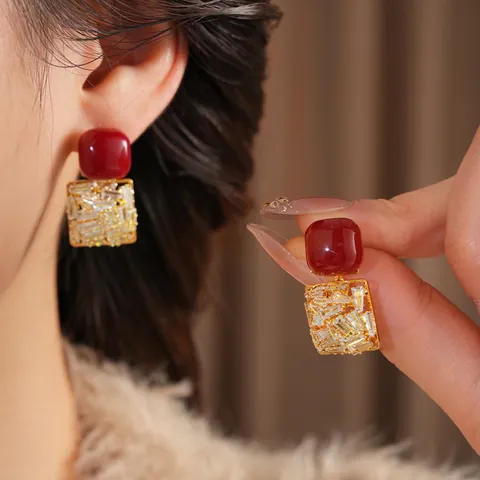 Geometrische Vierkante Zirkoon Oorknopjes Met Zilveren Oorsteker Koper Verguld Vintage Elegante Damessieraden