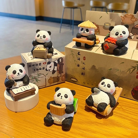 Figurine De Panda En Résine Mignonne Ornement Style Chinois Culture Traditionnelle Décor De Bureau Tableau De Bord De Voiture Statues Miniatures
