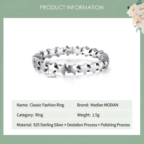 925 Sterling Silver Star Ring For Women Minimalist Continuous Starry Sky Stacking Band Vintage Mori Style Cute Jewelry