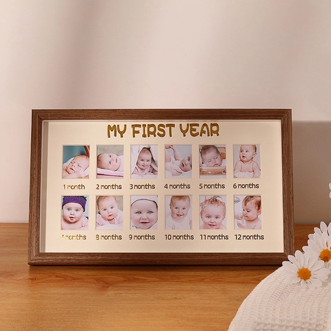 My First Year Baby Photo Frame 12 Month Growth Record MDF Wood Keepsake Desktop And Wall Mount Newborn Commemorative Gift