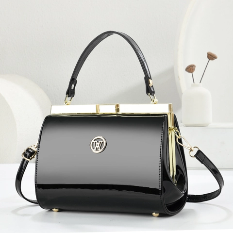 Sac à Main en Cuir Verni pour Femmes Avec Fermoir en Métal Motif Pierre Sac à Bandoulière Rétro Sac de Docteur Cadeau