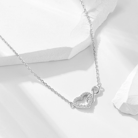 925 Sterling Silver Heart Infinity Pendant Necklace For Women Gold Silver Plated Rhinestone Fashion Jewelry Clavicle Chain Gift
