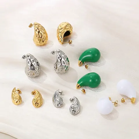Orecchini A Goccia D'acqua Geometrici Acciaio Inossidabile Placcato Oro 18K Trama Martellata Gioielli Per Donne
