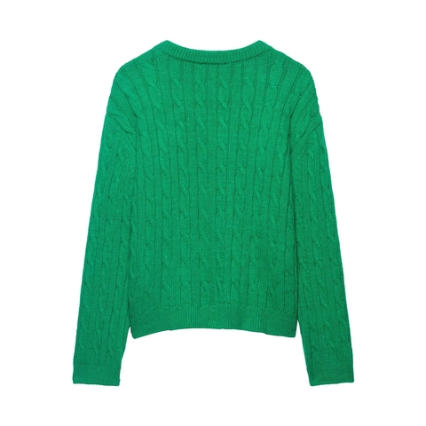 Maglione Da Donna Con Scollo A V Trecce Poliestere Manica Lunga Tinta Unita Casual Elegante Pullover