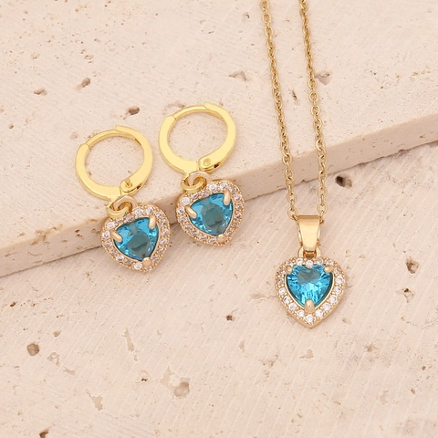Collana E Orecchini Con Pendente A Cuore Gioielli In Rame Con Zirconia Cubica Micro Pavé Elegante Catena Per Donna