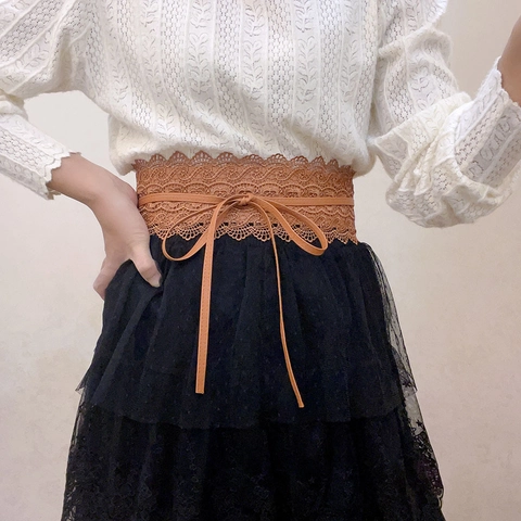 Damen Breiter Spitzenkorsettgürtel PU Leder Bindebogen Hohe Taille Vintage Dekorativer Taillengürtel Für Kleider