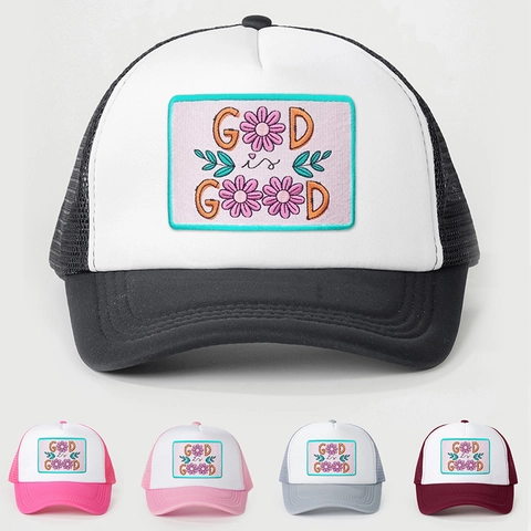 Gorra Trucker God Is Good Parche Bordado Malla Ajustable Color De Contraste Protección Solar Verano Béisbol Casual