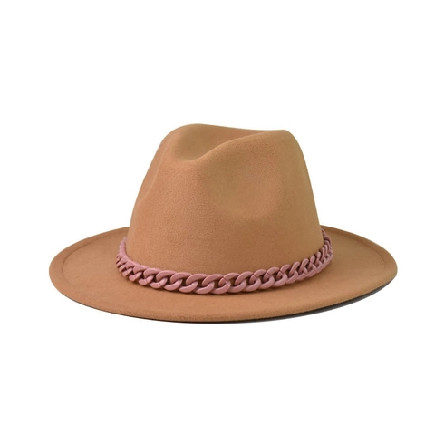 Cappello Fedora Classico Cotone Poliestere Tesa Larga Piatta Con Catena Grossa Cappello Jazz Vintage Uomo Donna