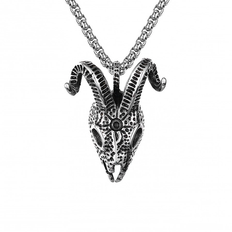Hiphop Gothic Stainless Steel Chain Alloy Sheep Skull Pendant Necklace For Men Women Retro Animal Skeleton Jewelry Gift