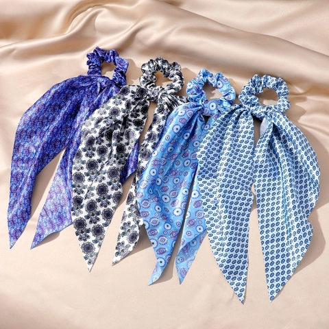 Evil Eye Scarf Scrunchie Satin Satin Elastic Hair Tie With Long Streamers Vintage Bohemian Ponytail Holder For Women