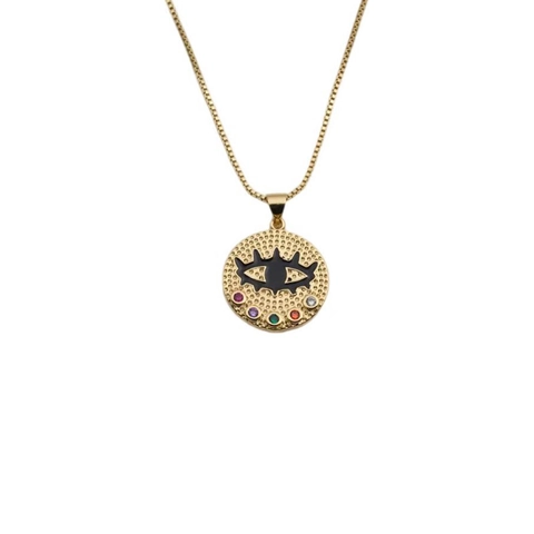 Collar Con Colgante De Ojo Turco Cobre Circón Colorido Chapado En Oro Joyería De Moda Para Mujeres