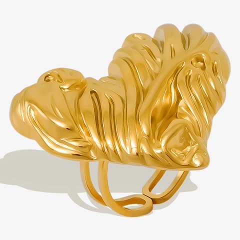 Herz Ring 304 Edelstahl Offen Verstellbar Unregelmäßige Falten Textur Lava Stil Mode Pendler Schmuck Für Frauen