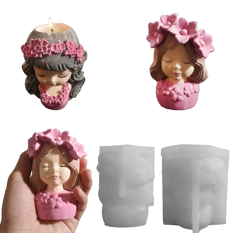 Silicone Mold Girl Portrait Flower Wreath DIY Succulent Planter Pot Concrete Gypsum Resin Craft Art Candle Cup Making