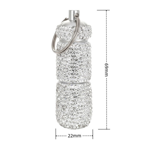 Rhinestone Pill Bottle Keychain Aluminum Alloy Waterproof Sealing Divided Capsule Case Mini Portable Medicine Container