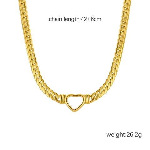 Hol Hart Ring Cubaanse Schakelketting Ketting 304 Roestvrij Staal 18K Verguld Gedurfde Sieraden Voor Dames