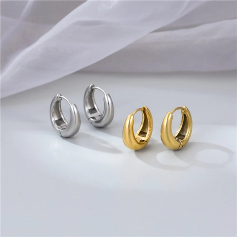 Minimalistische Klobige Creolen Für Damen Edelstahl Polierte Geometrische Huggie Ohrclips Gold Silber Ton Moderne Mode