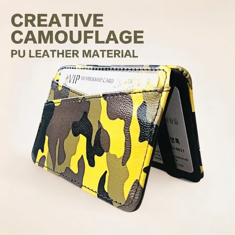 Camouflage PU Leder Magic Wallet Mit Reißverschluss Kleingeldfach Schlanker Kartenhalter Geldklammer Für Herren Und Damen