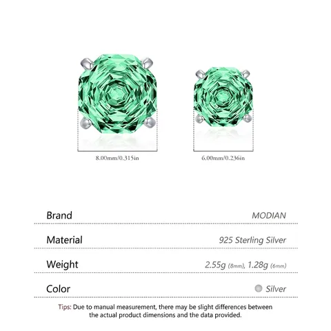 Pendientes De Botón Con Piedra Verde De Corte Octogonal Y Poste De Plata Esterlina 925 Para Mujer Joyería Minimalista