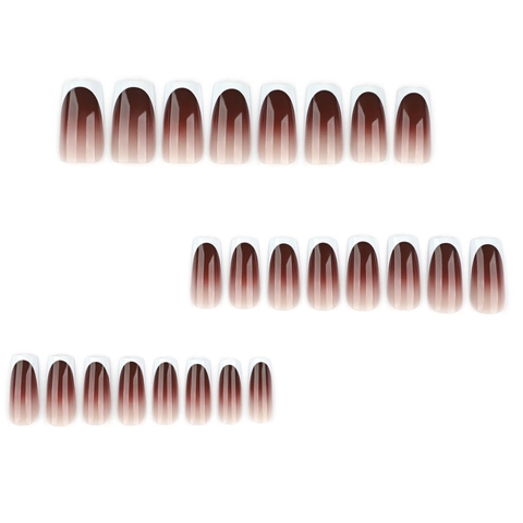 French Gradient Brown Press On Nails Long Coffin Shape Artificial Fingernails Glossy Resin False Nails For Women