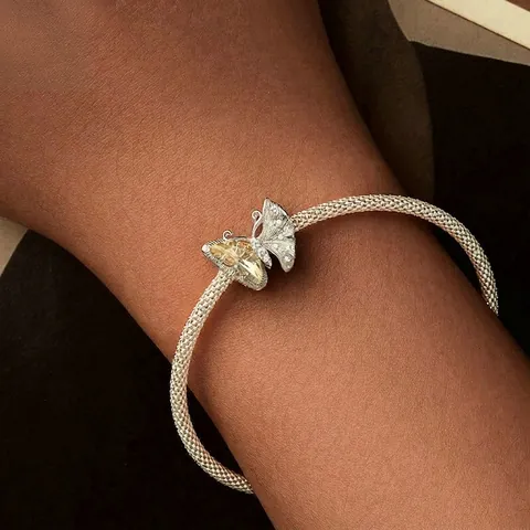 Ciondolo Farfalla Argento Sterling 925 Gemma Pera Gialla Zircone Bianco Cavo Romantico Accessorio Gioielli Fai Da Te