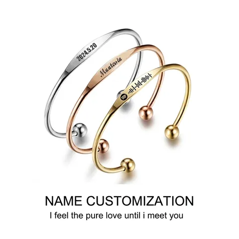 Minimalistisches Manschettenarmband Aus Edelstahl Poliertes C-Förmiges Offenes Design Mit Kugelenden Für Damen
