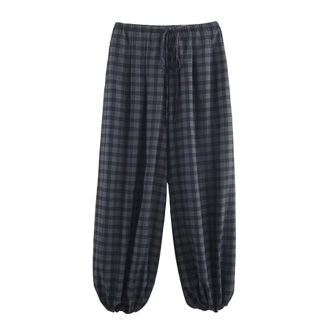 Laternenhose Mit Karomuster Und Hoher Taille Lässige Elastische Kordelzughose Mit Bündchen Modische Damen Karohose