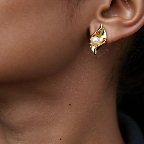 Elegant Artificial Pearl Cubic Zirconia Stud Earrings 304 Stainless Steel Vacuum Plated Gold Non-Tarnish For Women Fashion Jewelry