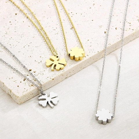 Collana Con Pendente Quadrifoglio Minimalista In Acciaio Inossidabile Gioielli Portafortuna Moda Per Donna