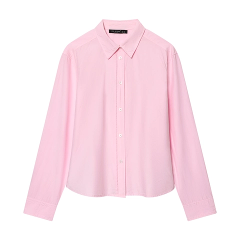 Camisa De Mujer Manga Larga Rosa Color Sólido Popelina Poliéster Algodón Cuello Solapa Blusa Con Botones Tops Informales