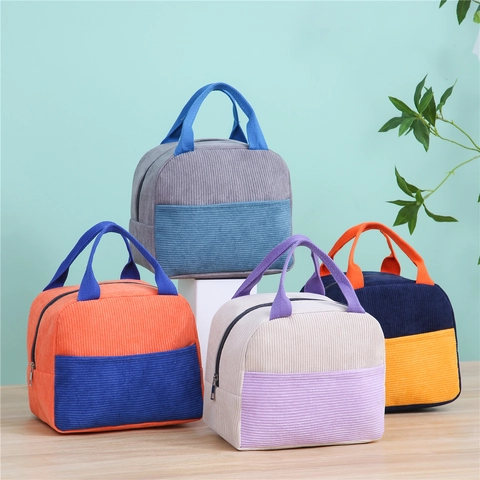 Borsa Pranzo Isolata Velluto A Coste Impermeabile Portatile Termica Bento Borsa Per Ufficio Scuola Picnic Poliestere