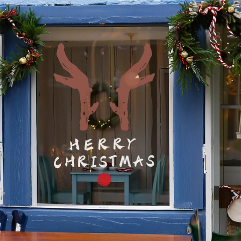 Christmas Reindeer Antler Window Clings PVC Static Double Sided Merry Christmas Glass Decals Festive Party Home Decoration