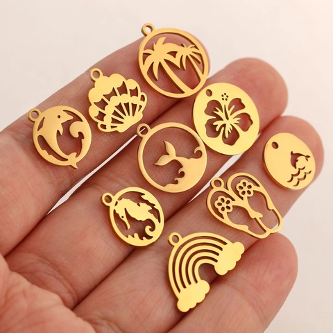 Ozean Thema DIY Schmuck Anhänger 304 Edelstahl 18K Vergoldet Hohl Anhänger Für Armband Halskette Herstellung