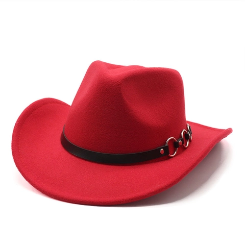 Cappello Da Cowboy Western Vintage Fedora In Feltro Di Lana Con Cintura In Pelle Anelli Di Metallo Per Uomini Donne