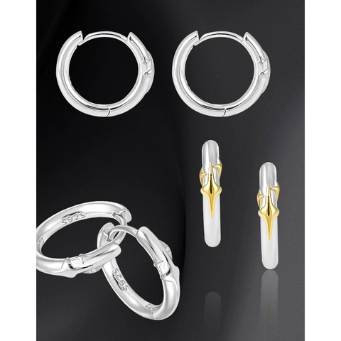 Pendientes de Aro de Estrella de Plata de Ley 925 Diseño Circular Geométrico Minimalista Hebilla de Oreja de Revestimiento de Color Personalizada Joyería de Mujer