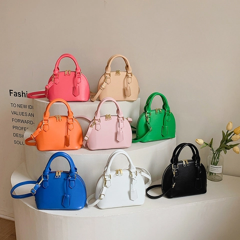 Retro Schelp Handtas Voor Dames PU Leer Crossbody Tas Met Afneembare Schouderriem En Handvat Elegant Minimalistisch