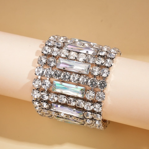 Bracciale Largo In Rame Di Lusso Con Strass Rettangolari E Tondi Gioielli Geometrici Per Donna Matrimonio Festa Elegante