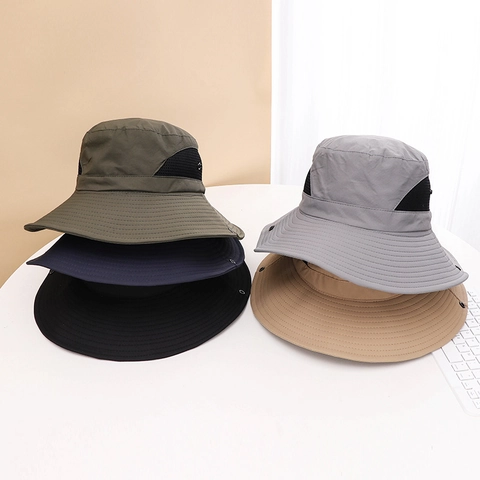 Outdoor Bucket Hat Wide Brim Sun Protection Quick Dry Breathable Mesh Fishing Hiking Adjustable Chin Strap Unisex