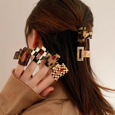 Mini Pinza De Pelo Cuadrada De Acetato Para Mujer Patrón De Cuadros Leopardo Accesorio Geométrico Pequeño